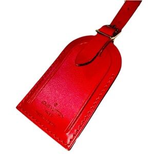 LOUIS VUITTON Red Luggage Tag w/Gold-Tone Accents, Authentic, Rare, Vintage, EUC